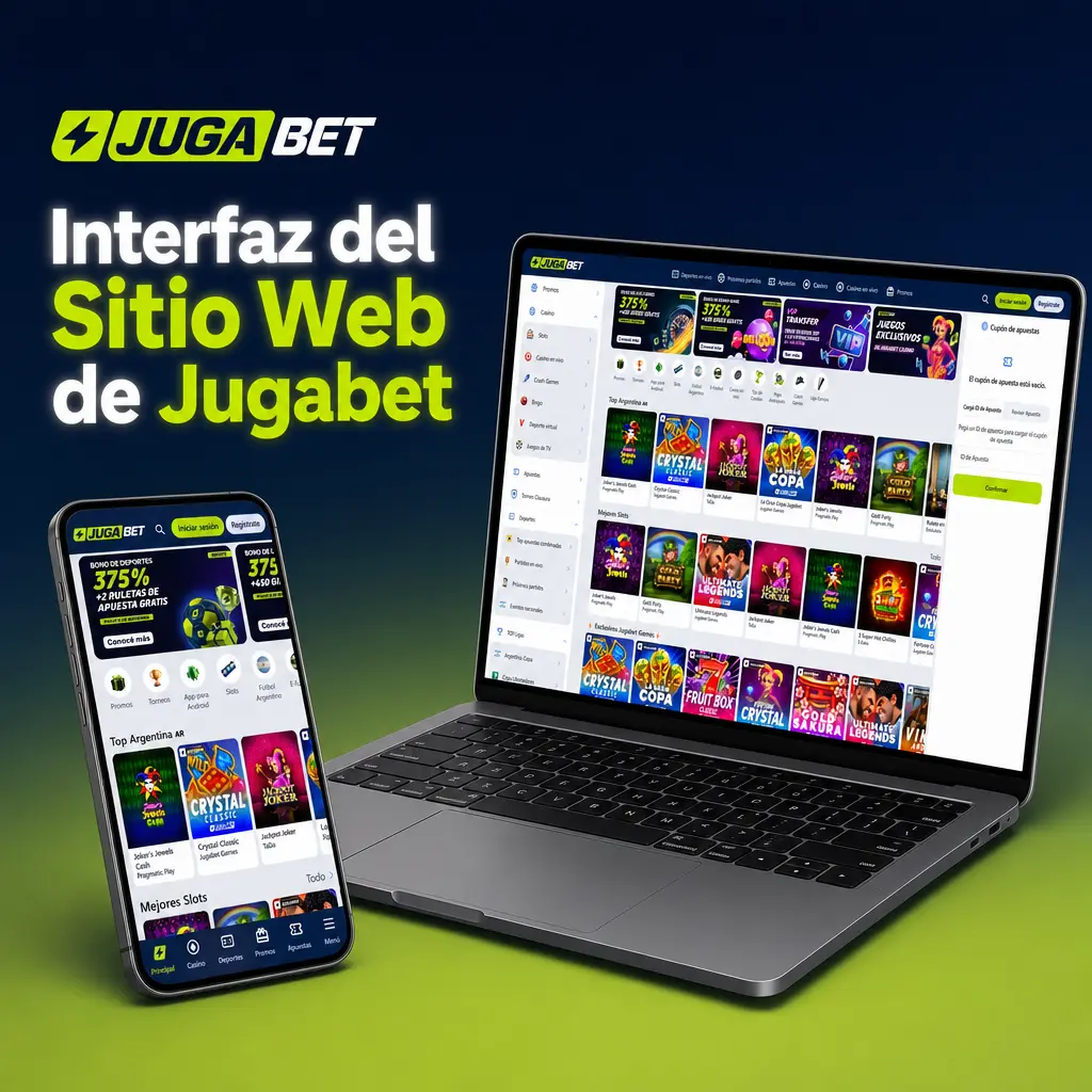 Interfaz del sitio web de Jugabet con barra de navegación superior
